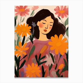 Woman With Autumnal Flowers Veronica Flowers 2 Canvas Print