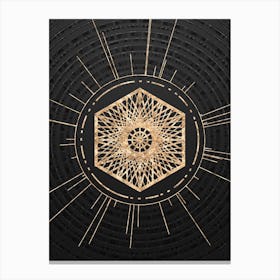 Geometric Glyph Symbol in Gold with Radial Array Lines on Dark Gray n.0076 Canvas Print