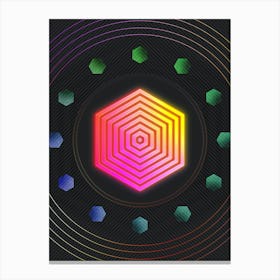 Neon Geometric Glyph in Pink and Yellow Circle Array on Black n.0094 Canvas Print