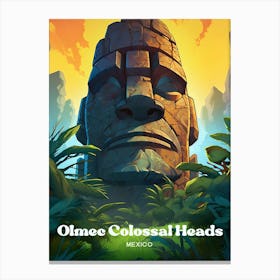 Olmec Colossal Heads Mexico Statue Travel Art Canvas Print