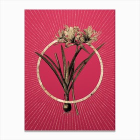 Gold Golden Hurricane Lily Glitter Ring Botanical Art on Viva Magenta Canvas Print