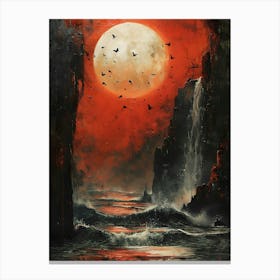 Red Moon Canvas Print, Bichromatic, Surrealism, Impressionism Canvas Print