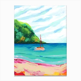 Tropical Beach And Boat Landscape Canvas Print