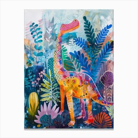 Colourful Dinosaur Leaf Patterns Painting Canvas Print