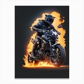 Motorcycle Rider In Flames Canvas Print