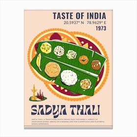 "Sadya Thali: A lavish South Indian vegetarian feast, rich in flavors and traditions, served on a banana leaf." Canvas Print