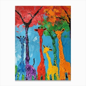 Textured Colourful Painting Of A Giraffe Family 2 Canvas Print