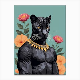 Floral Black Panther Portrait In A Suit (12) Canvas Print