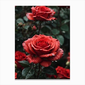 Red Roses In The Rain Print Canvas Print
