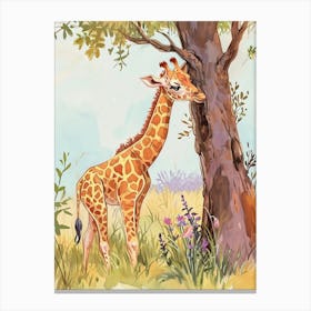 Giraffe Scratching Against The Tree Portrait 2 Canvas Print