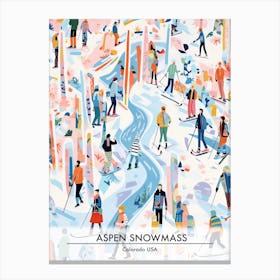 Aspen Snowmass   Colorado Usa, Ski Resort Poster Illustration 5 Canvas Print