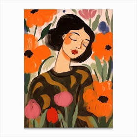 Woman With Autumnal Flowers Poppy 2 Canvas Print
