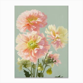 Dahlia Flowers Acrylic Painting In Pastel Colours 10 Canvas Print