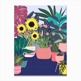 Abstract Sunflowers And Pink Pots Canvas Print
