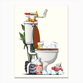 Toilet Paper Swimming In Toilet Canvas Print