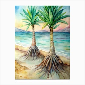 Two Palm Trees On The Beach Canvas Print