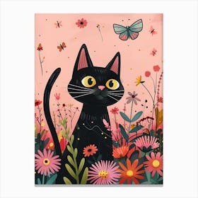 Black Cat In The Garden 2 Canvas Print