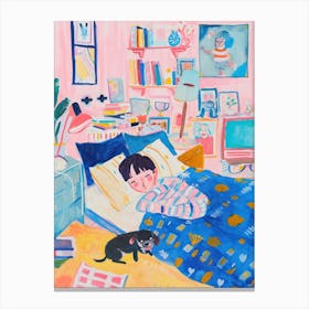 Girl Sleeping With Dogs Tv Lo Fi Kawaii Illustration 3 Canvas Print