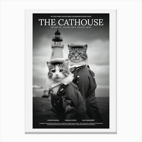 Cat House - Monochromatic Picture Of Two Cats And A Lighthouse Canvas Print