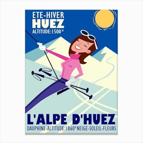 L Alpes D Huez  Poster Blue & White Canvas Print