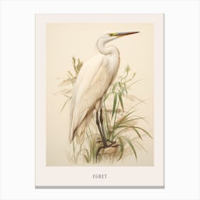 Vintage Bird Drawing Egret 1 Poster Canvas Print