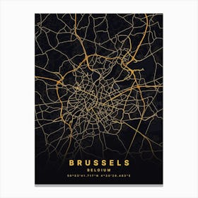 Brussels Germany Black And Gold Map Canvas Print