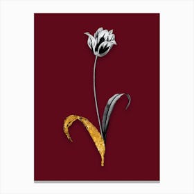 Vintage Didiers Tulip Black and White Gold Leaf Floral Art on Burgundy Red n.0738 Canvas Print