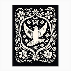 B&W Bird Linocut Dove 2 Canvas Print