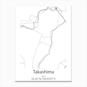 Takashima,Japan Minimalist Map Canvas Print