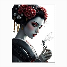 Geisha Hold Elf - Color Drawing Canvas Print