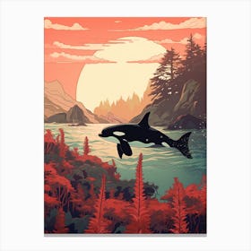 Warm Tones Graphic Design Orca Whale At Sunset 4 Canvas Print
