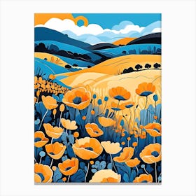 Cartoon Poppy Field Landscape Illustration (20) Canvas Print