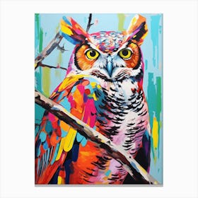 Colourful Bird Painting Great Horned Owl 3 Canvas Print