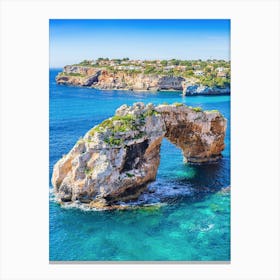 Es Pontas Natural rock arch landmark on Mallorca island, Spain Canvas Print