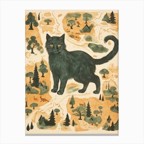 Medieval Style Map Of Black Cat & Forest Canvas Print
