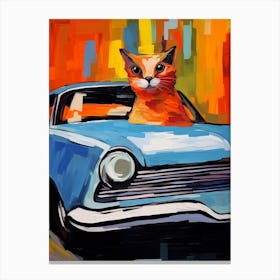 Ford Thunderbird Vintage Car With A Cat, Matisse Style Painting 1 Canvas Print