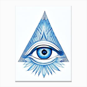 Pineal Gland, Symbol, Third Eye Blue & White 5 Canvas Print