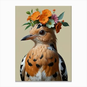 Bird With A Flower Crown European Robin Art Canvas Print