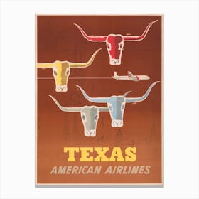 Texas American Airlines Vintage Poster Canvas Print