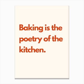 Baking Poetry Kitchen Typography Cream Red Canvas Print