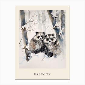 Winter Watercolour Raccoon 1 Poster Canvas Print