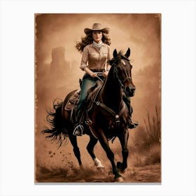 Cowgirl On Horse Vintage Poster 23 Canvas Print