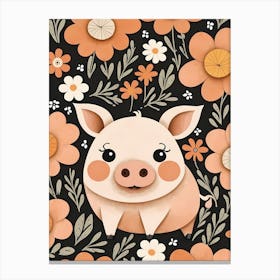 Floral Cute Baby Pig Nursery (17) Canvas Print