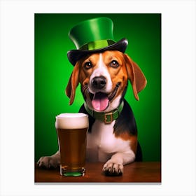 Dog Having Beer in St Patrick Day Canvas Print