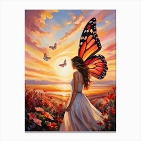 Sunrise Radiating Rosy Hues Graced With The Painted Butterfly Wings Hovering In A Sails Filled Mor Canvas Print