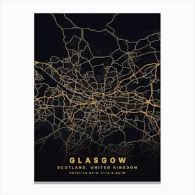 Glasgow Scotland Black And Gold Map Canvas Print