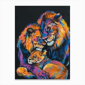 Black Lion Family Bonding Fauvist Painting 1 Canvas Print