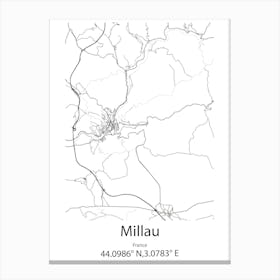 Millau,France Minimalist Map Canvas Print