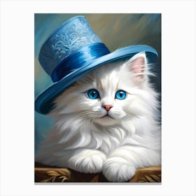 Blue Cat With Hat Canvas Print