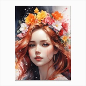 Girl With Flowers Print Canvas Print